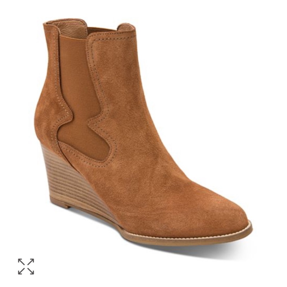 Andre Assous Sadie Cognac Suede Bootie Wedge Heel